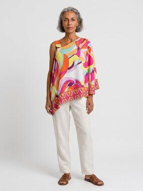 Boston Proper One‑Shoulder Abstract Print Top